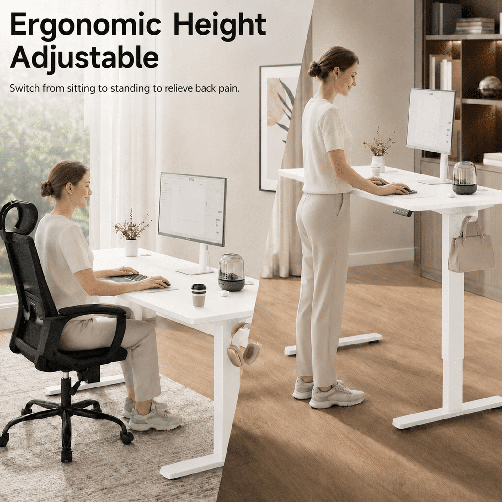 Alvantor Standing Desk, 28.7''- 48'' Height Electric Height Adjustable Home Office Desk with 3 Memory Presets, Sit and Stand Up, T-Shaped Frame