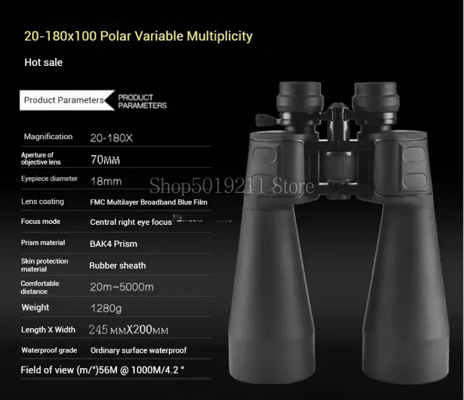 20-180X100 Professional Binoculars Powerful Binoculars for Low Night Vision Outdoors Tourism Camping Hunting Telescope