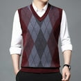 thumbnail image 6 of MNCEKFOD Seater Vest for Men Plaid Knitted V Neck Sleeveless Business Work Comfy and Soft Slim Fit Fall Fashion Outfits Winter Clothes 2025 Red XXXL, 6 of 8