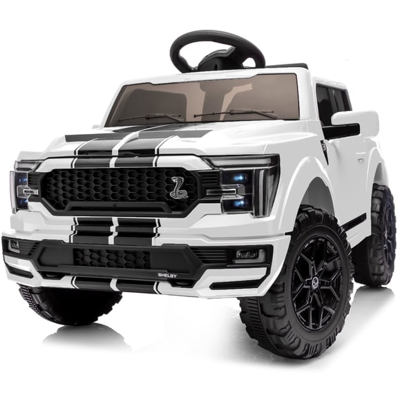 Outfunny Kids Ride on Car, Licensed Ford-Shelby F-150 12V Ride on Toy Truck for Toddlers with Remote, Trunk - White