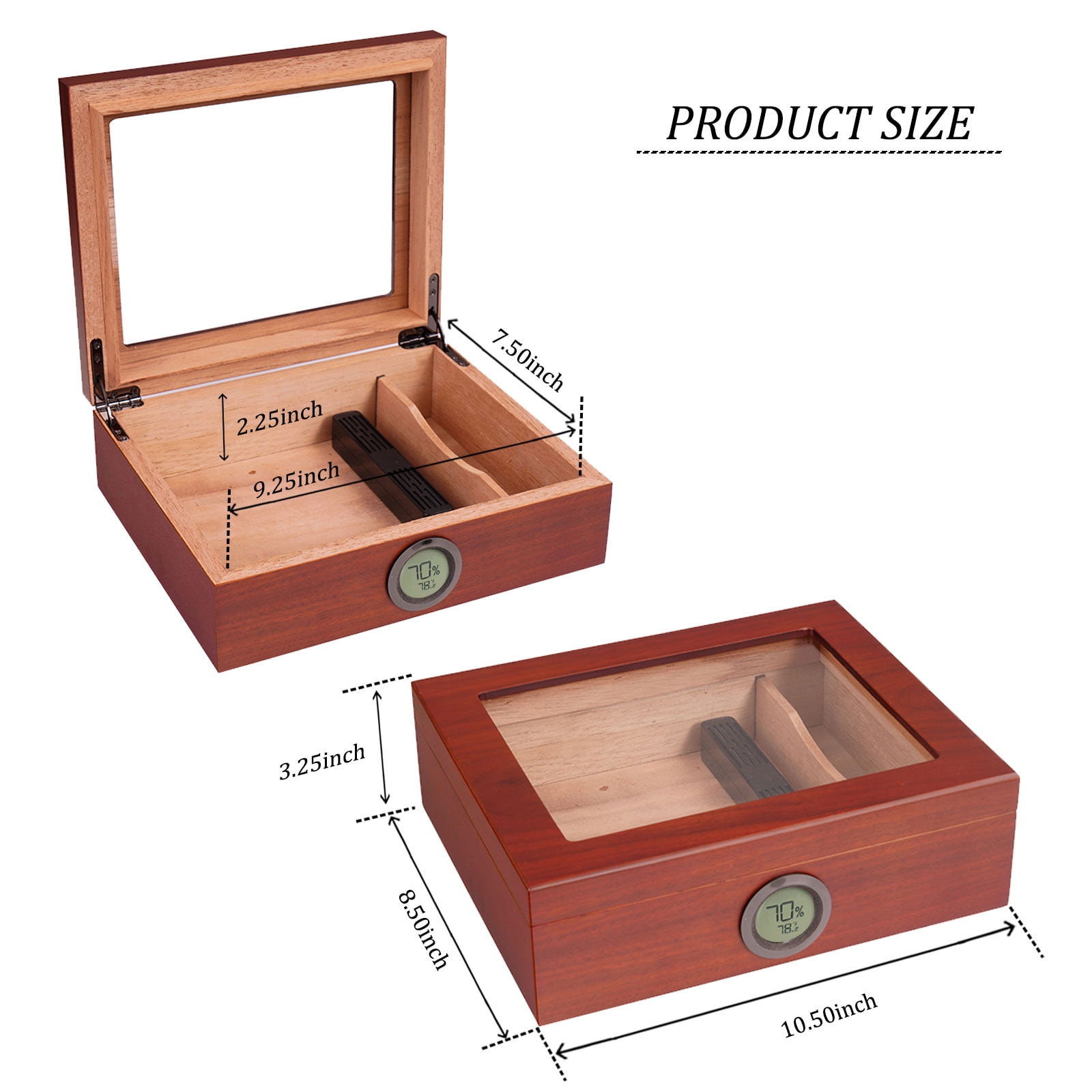Cigar Humidors Box, Jansfuren Spanish Cedar Handmade Cigar Box, Glass Top humidor, Digital Hygrometer Front Humidifier, Hold 15-40 Cigars