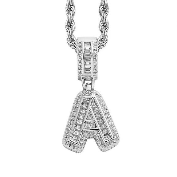 HIJONES Women's Stainless Steel Ice Out Zirconia Initial A-Z Letter Name Pendant Necklace Hip Hop CZ Charm Jewelry with Twisted Chains Silver A