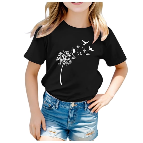 Hiijoy Toddler Girls T-Shirt Dandelion Print Short Sleeve T Shirt Summer Casual Tee Shirt