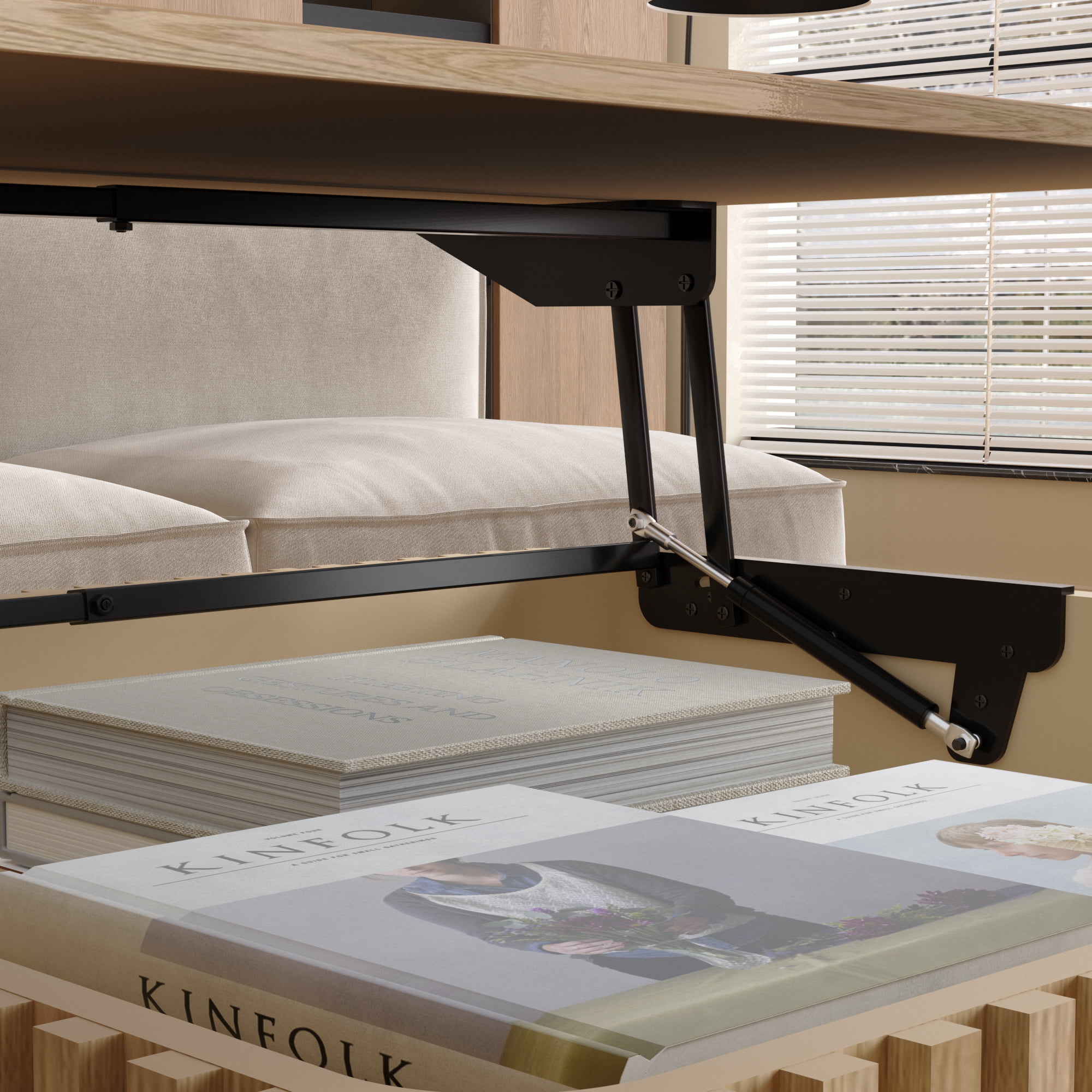 31.5" Square Lift Top Coffee Table with Hidden Storage, Hydraulic Rising Wood Center Table with Open Shelf, Fluted Design, Tool-Free Assembly for Living Room, NaturalWood