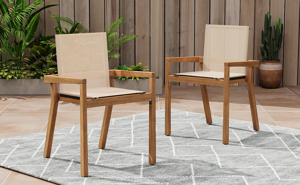 Euroco BELFAST DINING CHAIR,Set of 2,Teak Frame+ Beige Textile