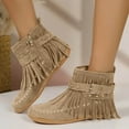 thumbnail image 2 of IUJSOY Cowboy Boots for Women Suede Fringe Ankle Booties Vintage Zipper Moccasins Flats Shoes, 2 of 6
