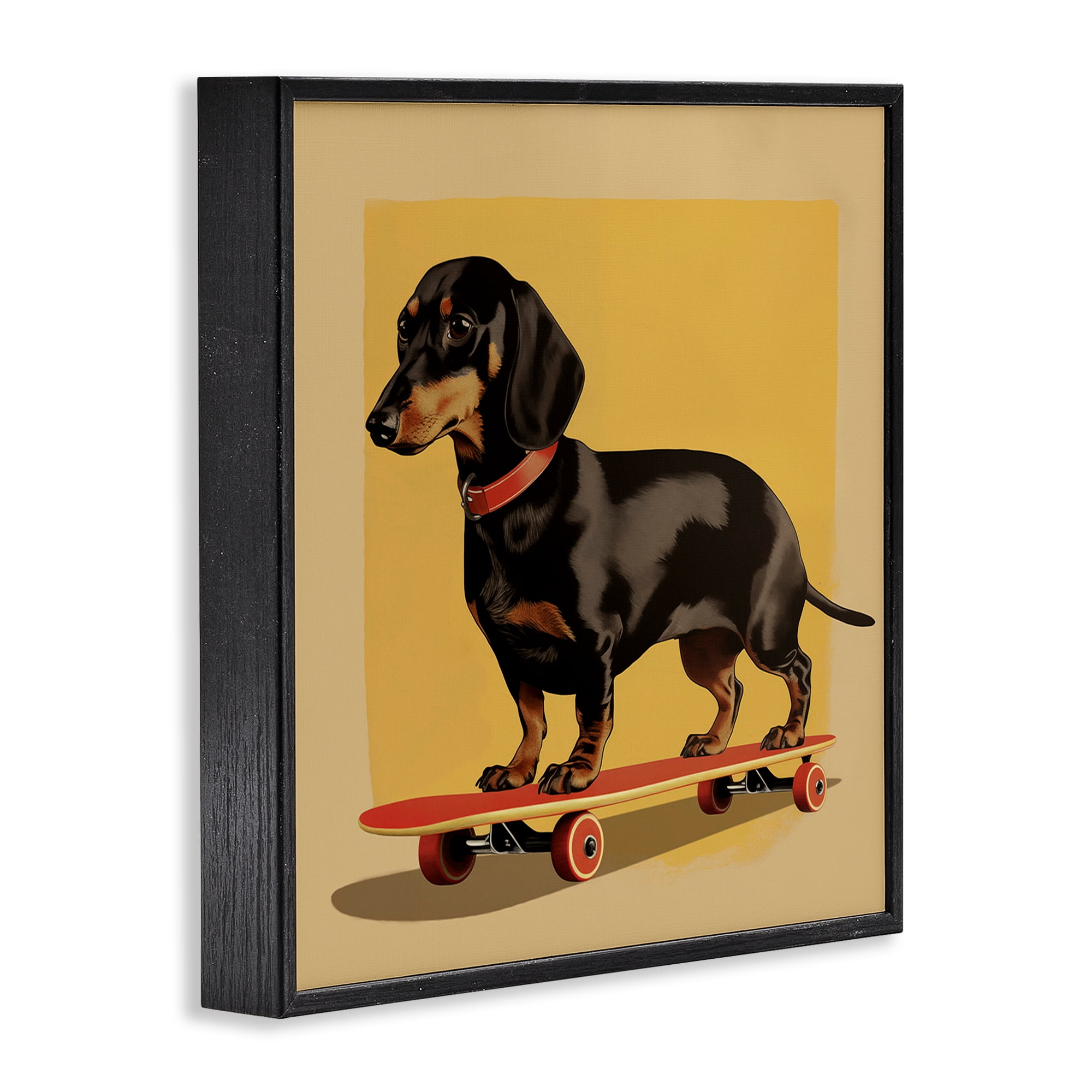 Stupell Industries Dachshund on Red Skateboard Black Framed Giclee Art, design by Andreas Magnusson