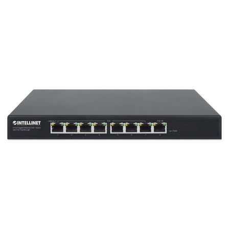Intellinet PoE-Powered 8-Port Gigabit Ethernet PoE  Switch with PoE Passthrough | 85W, IEEE 802.3bt (PoE   / 4PPoE), Fanless | NDAA-compliant
