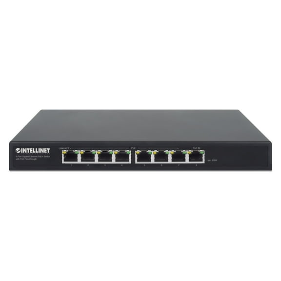 Intellinet PoE-Powered 8-Port Gigabit Ethernet PoE  Switch with PoE Passthrough | 85W, IEEE 802.3bt (PoE   / 4PPoE), Fanless | NDAA-compliant