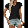 thumbnail image 2 of Camiseta de Verano para Mujer, con Cuello en V, Volantes y Mangas , Color Negro, Talla L, 2 of 9