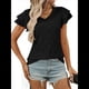 thumbnail image 2 of Camiseta de Verano para Mujer, Cuello en V, Volantes, Corta, Holgada, Color Negro, Talla XXL, 2 of 9
