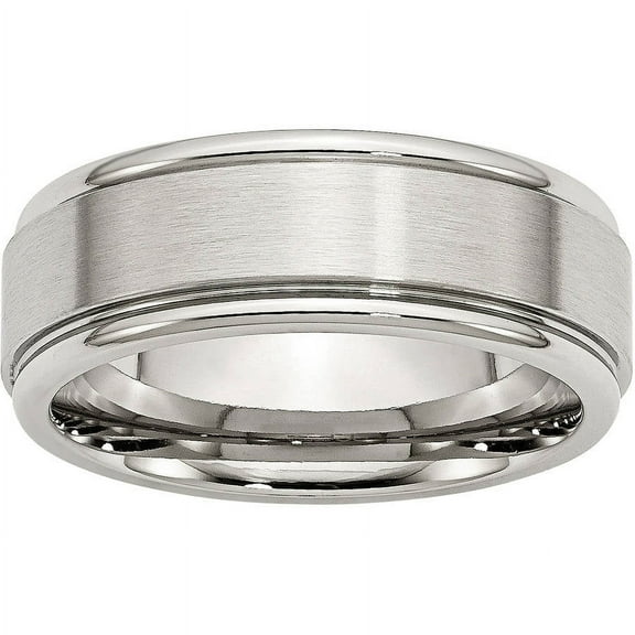 Stainless Steel Ridged Edge 8mm Brushed and Polished Band