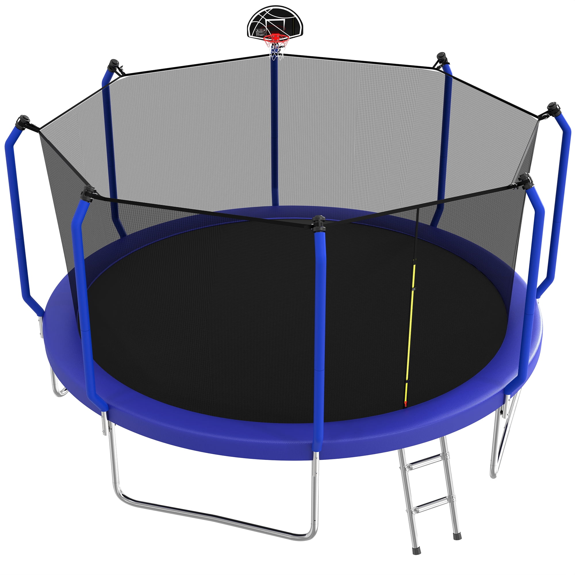 Aukfa 14 FT Trampoline with Safety Enclosure, Basketball Hoop & Ladder, Heavy-Duty Outdoor Jumper for Kids & Adults, Blue