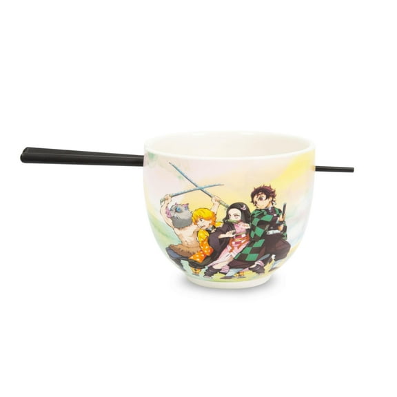 Demon Slayer Cast Japanese Dinnerware Set | 18-Ounce Ramen Bowl with Chopsticks