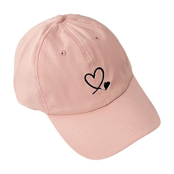 XFeng Beige Double Linked Heart Embroidery Baseball Cap, Solid Light Cream Adjustable Sweet Women Casual Dad Hat