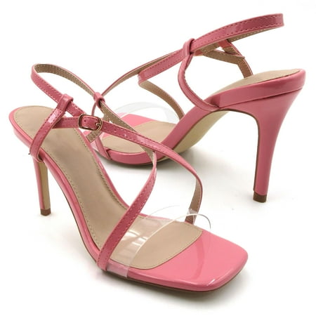 GJPBGK Women s Transparent PU Ankle Strap High-Heel Sandals - Open-Toe Summer Party Shoes  Comfortable PU Insole  Perfect for Weddings  Formal Events & Night Out Sizes 5.5-10