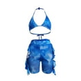 thumbnail image 3 of Yuemengxuan Women Fashionable Bathing Suits, Tie-dye Triangle Halter Bra + Ruffle Mesh Pants, 3 of 7