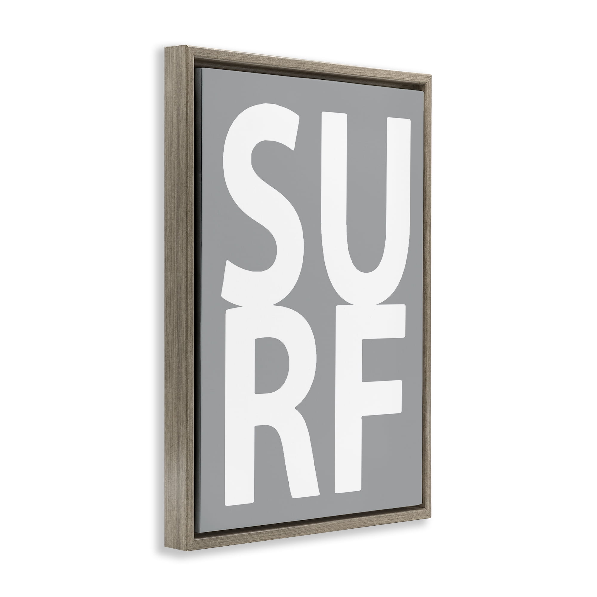 Stupell Industries Surf Word on Grey Typography Painting Brown Floater Framed Art Print Wall Art, 21 x 31
