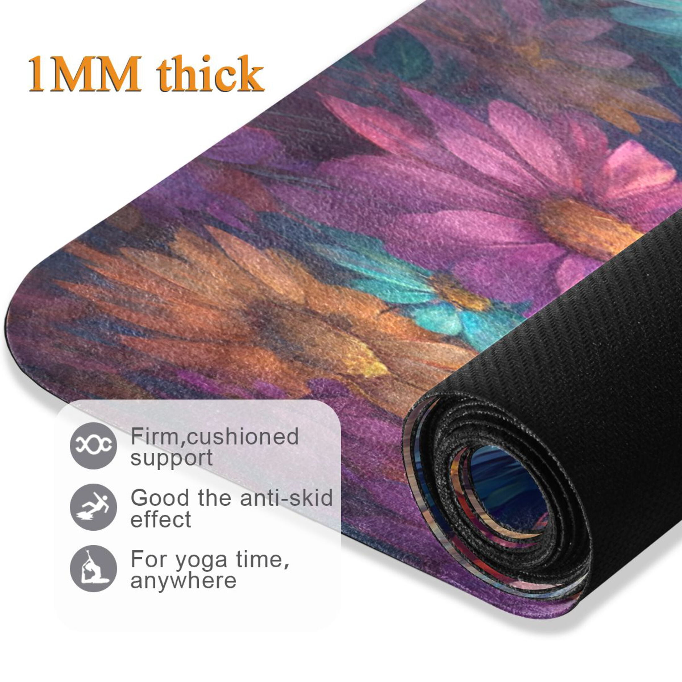 BZSMCE Yoga Mat Women Raptor Surrounded by Colorful Flowers Fitness Mat