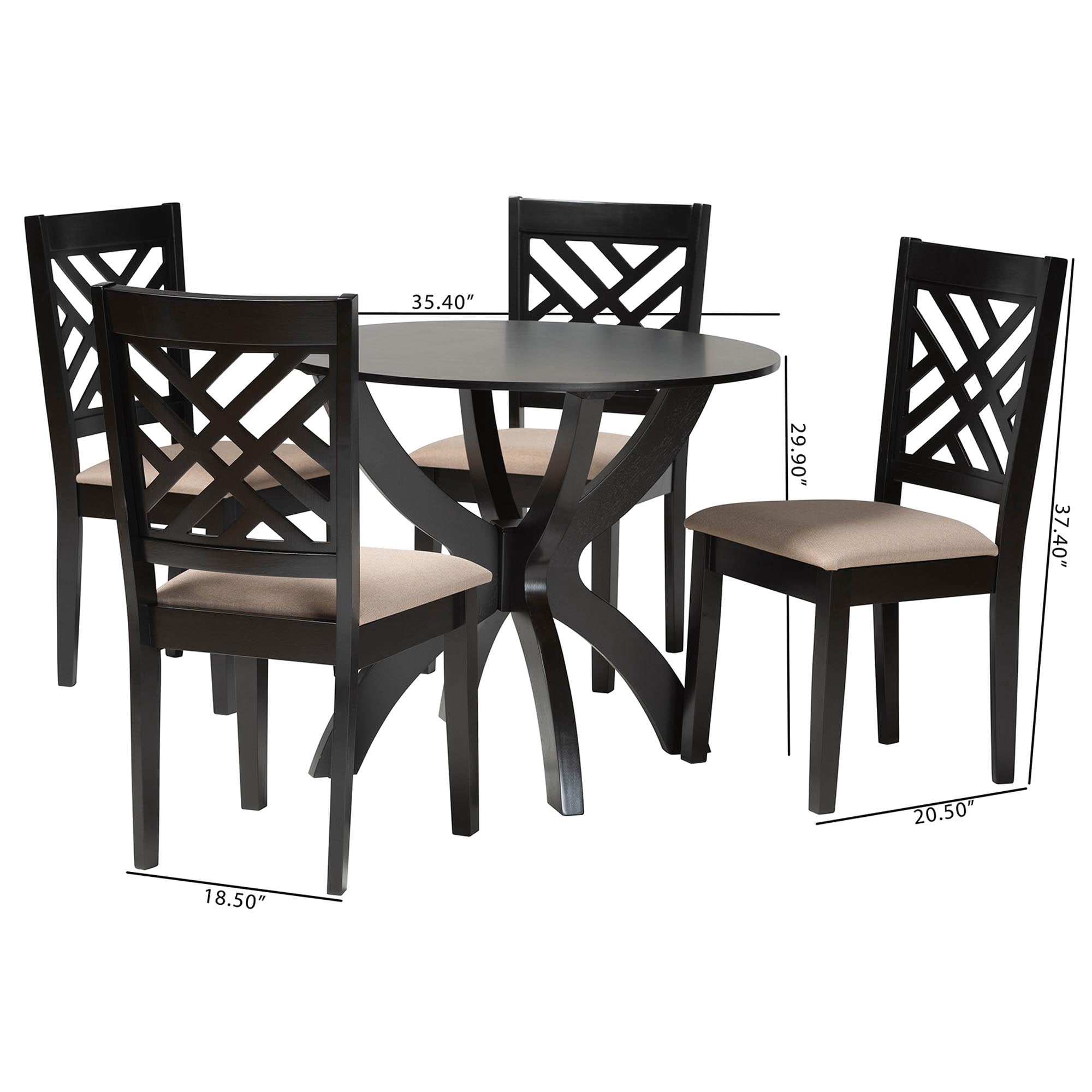 Baxton Studio Edona Modern Dining Set, 5-Piece, Dark Brown