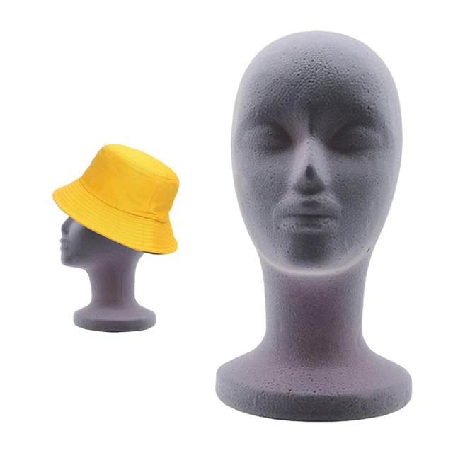 Cabeza de maniquí de espuma de base redonda, soporte de exhibición de peluca de tienda en casa, soporte de peluca de maniquí de espuma de flocado EPS Gris Baoblaze Cabeza de maniquí