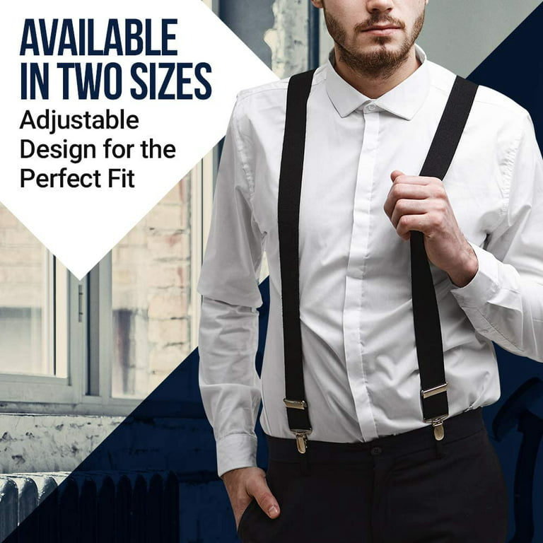 Hold'em Mens Suspenders for Men with Clips Y Back Design Pant Clip Style Tuxedo Braces - Black, Men's, Size: XL