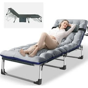 Slsy Folding Sleeping Cots Bed with 2 Sided Mattress & Pillow, Folding Camping Cot, Adjustable 4-Position Folding Lounge Chair