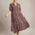 thumbnail image 2 of Womens Summer Dresses Casual Turndown Collar Short Sleeve Solid Dress, 2 of 6
