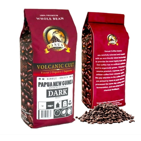 DARK ROAST VANUAT Volcanic Cult Organic Supreme Finest Artisan COFFEE Whole Bean Beans for Drip Coffee Cold Brew Espresso French Press Turkish Brew (Papua New, 16oz | Dark Roast)