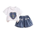 thumbnail image 2 of Cethrio Girls Cotton Outfit Sets Size 5T, 2 Piece Cute Short Sleeve T-shirts and Denim Shorts Sets White, 2 of 5
