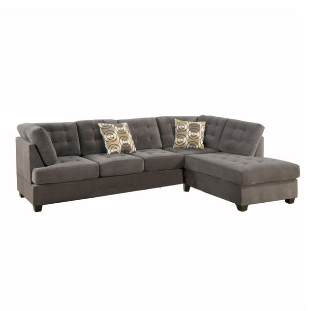 Luxurious And Plush 2 Piece Corduroy Sectional Sofa In waffle Suede Charcoal - Walmart.com