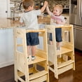 thumbnail image 6 of Fionafurn Kids Standing Kitchen Counter Step Stool, Adjustable Height Learning Stool,Helper Removable Safety Rail Stool for Bedroom(Natural), 6 of 8