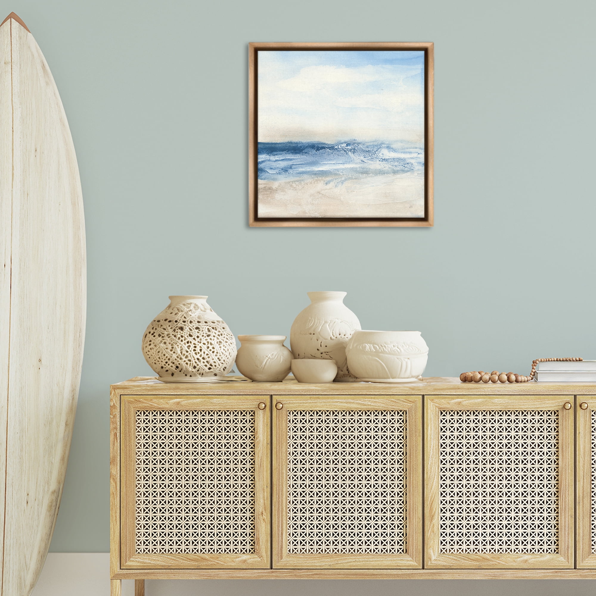 Stupell Industries Abstract Surf & Sand Nautical & Beach Painting Brown Floater Framed Canvas Art Print Wall Art, 25 x 25