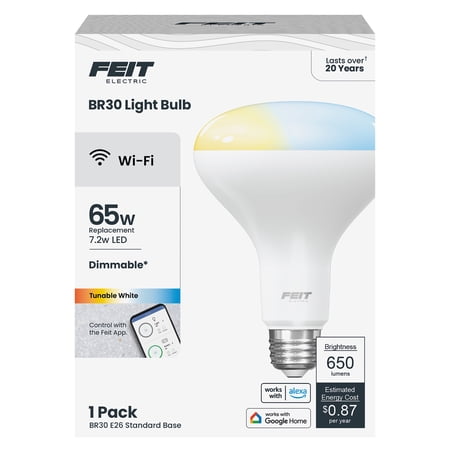 Feit Electric Smart LED 7.2 Watt 5CCT Tunable White  A19  Medium E26 Base  Non-Dim  Wifi Light Bulb