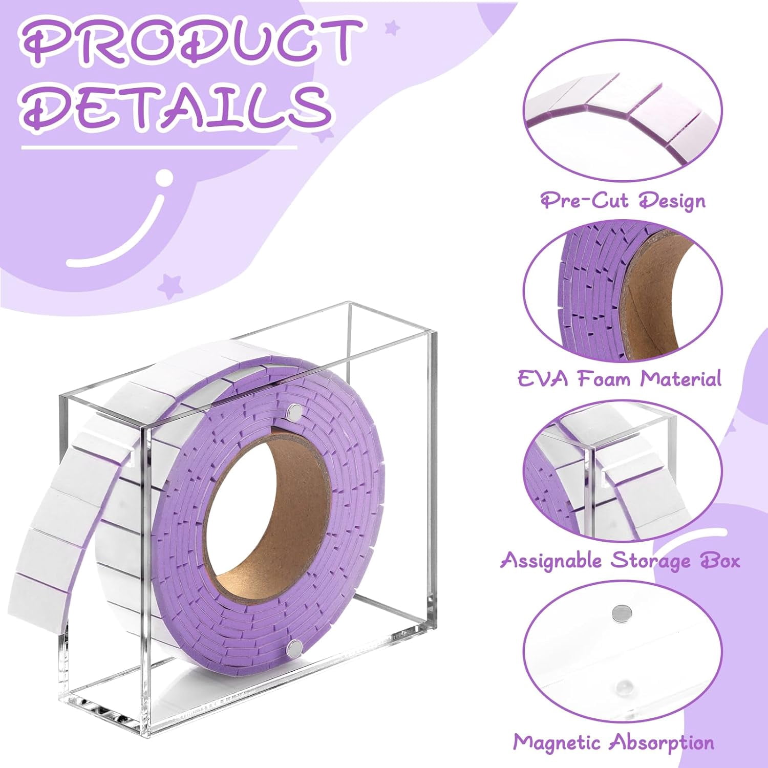 168 Pcs Foam Tape Craft Double Sided Precut 3/4 X 1/2 Inch 3D Adhesive Foam Squares Self Adhesive Dots Purple for Halloween Christmas DIY Crafts Art Sewing Supplies (1 Tape, White)
