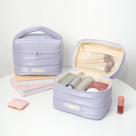 Large Capacity Makeup Organizer Tote Bag | Soft Cloth Cosmetic Case, Exquisite Design, Travel Storage Pouch, Black/Pink/Silver, 9.06x6.5x6.1 in, Lightweight, Versatile Use