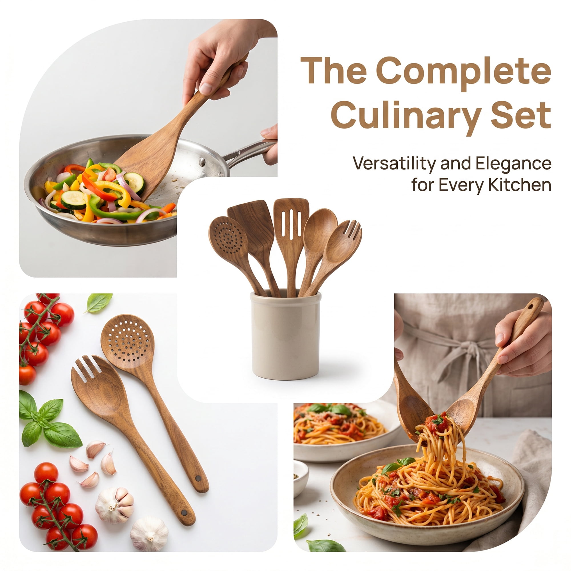Unique Bargains 6 Pcs Useful Wood Kitchen Essential Kitchen Gadgets Light Brown B