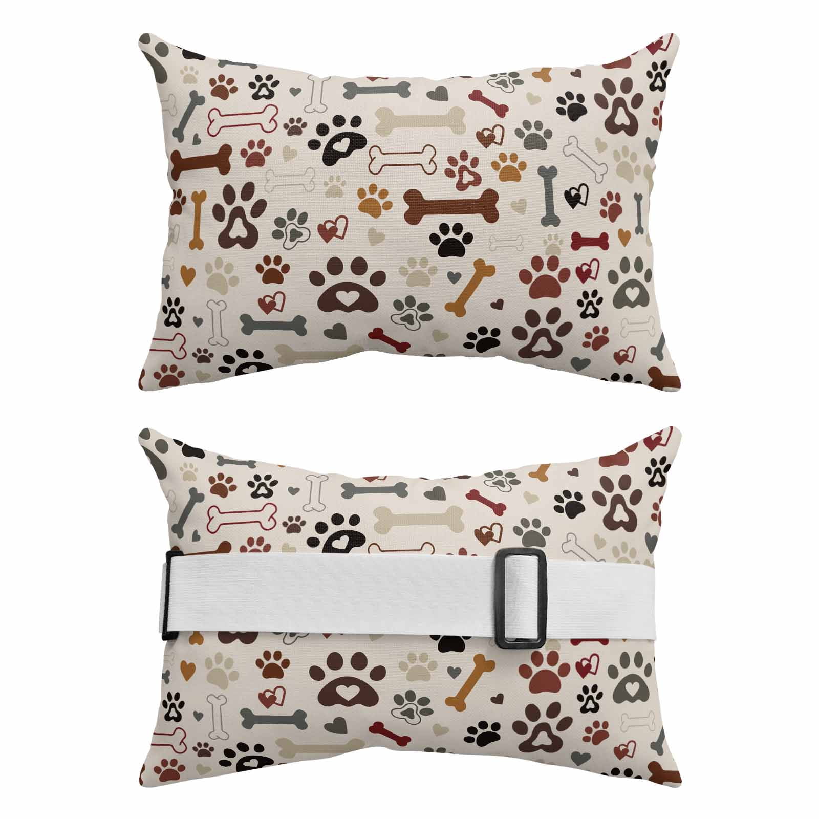 Dog Claws Outdoor Chaise Lounge Pillows Dog Bones Love Vintage Texture Lumbar Pillows with Insert Adjustable Elastic Strap Headrest Pillow for Recliner Patio Chair 2 Pack 11x16 Inch