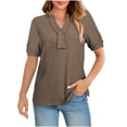 thumbnail image 1 of CHGBMOK Womens Blouses Summer Solid Color V-Neck Button Up Knit Short Sleeved Shirt L, 1 of 8
