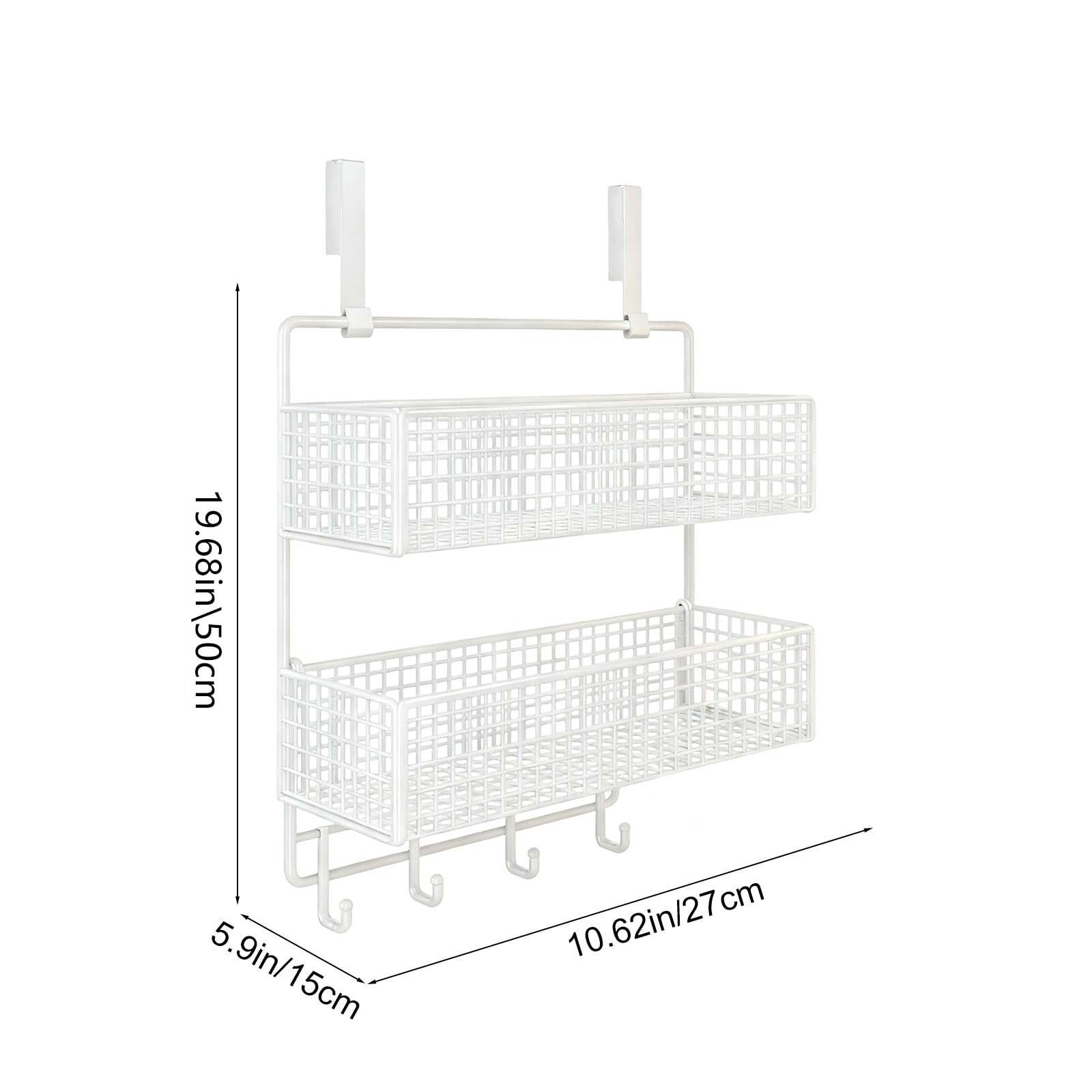 Over The Door Two Tier Storage Basket Organizer with Hooks, Space-Saving Hanging Shelf for Bathroom, Kitchen, Pantry, Tool-Free Setup, Large Capacity for Toiletries, Snacks and Daily Essentials