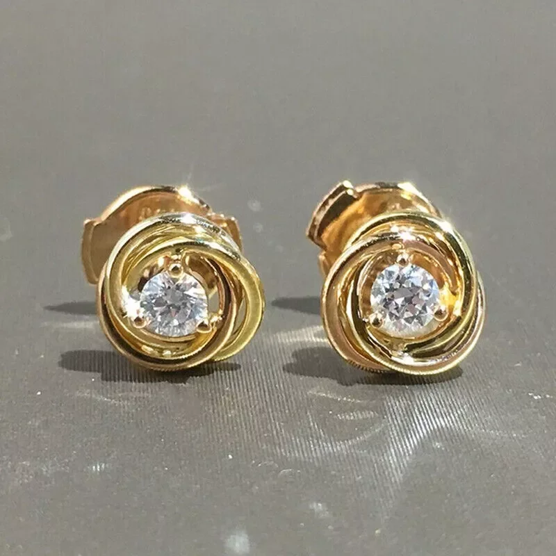 2 CT Round Cut Simulated Diamond Stud Earrings, 14K Yellow Gold Plated Sterling Silver for Women