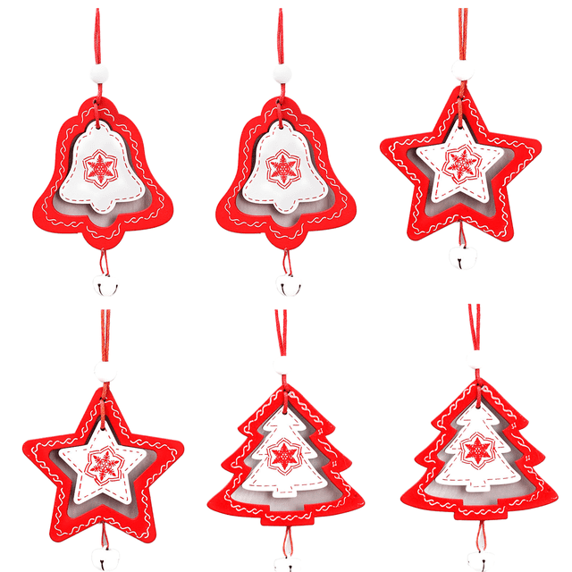 Colgante de árbol de Navidad de 6 piezas - campana + estrella + árbol de Navidad Adepaton Decoración