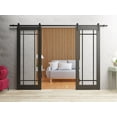 thumbnail image 2 of Sturdy Double Barn Door 36 x 80 inches | Lucia 2266 Matte Black Clear Glass | 13FT Rail Hangers Heavy Set | Solid Panel Interior Doors, 2 of 5