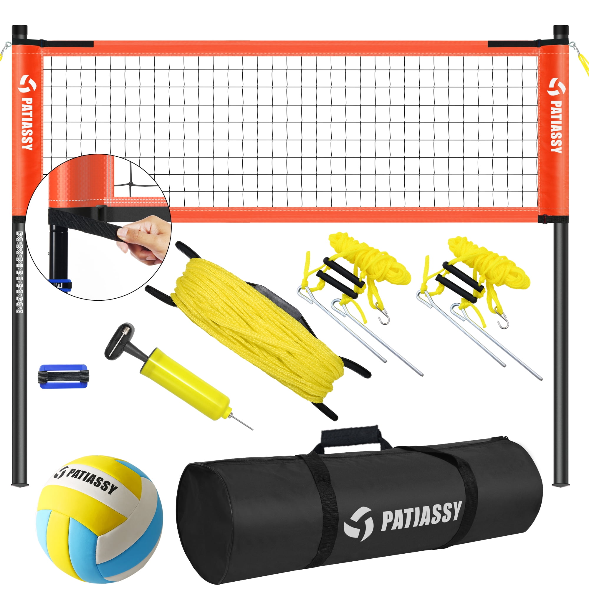 Patiassy Professional Outdoor Volleyball Net Set with Adjustable Height Poles, Winch System, Volleyball with Pump and Carrying Bag for Backyard Beach