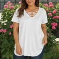 thumbnail image 4 of TQWQT Plus Size T Shirts for Women Loose Sexy Tees Shirt Short Sleeve V Neck Criss Cross Basic Plain Blouses Summer Tunics Blouses White 4XL, 4 of 4