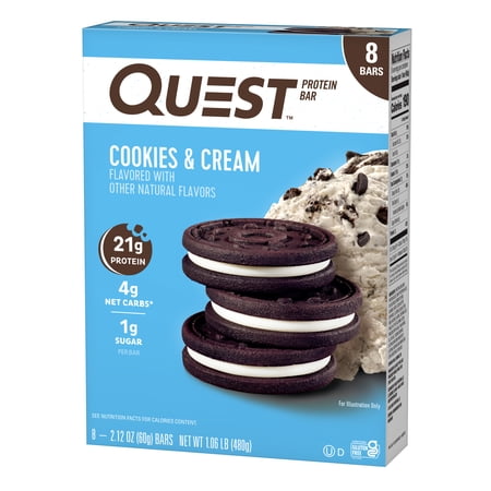 QUEST NUTRITION QUEST PROTEIN BAR, COOKIES & CREAM, HIGH PROTEIN, GLUTEN FREE, 8 COUNT