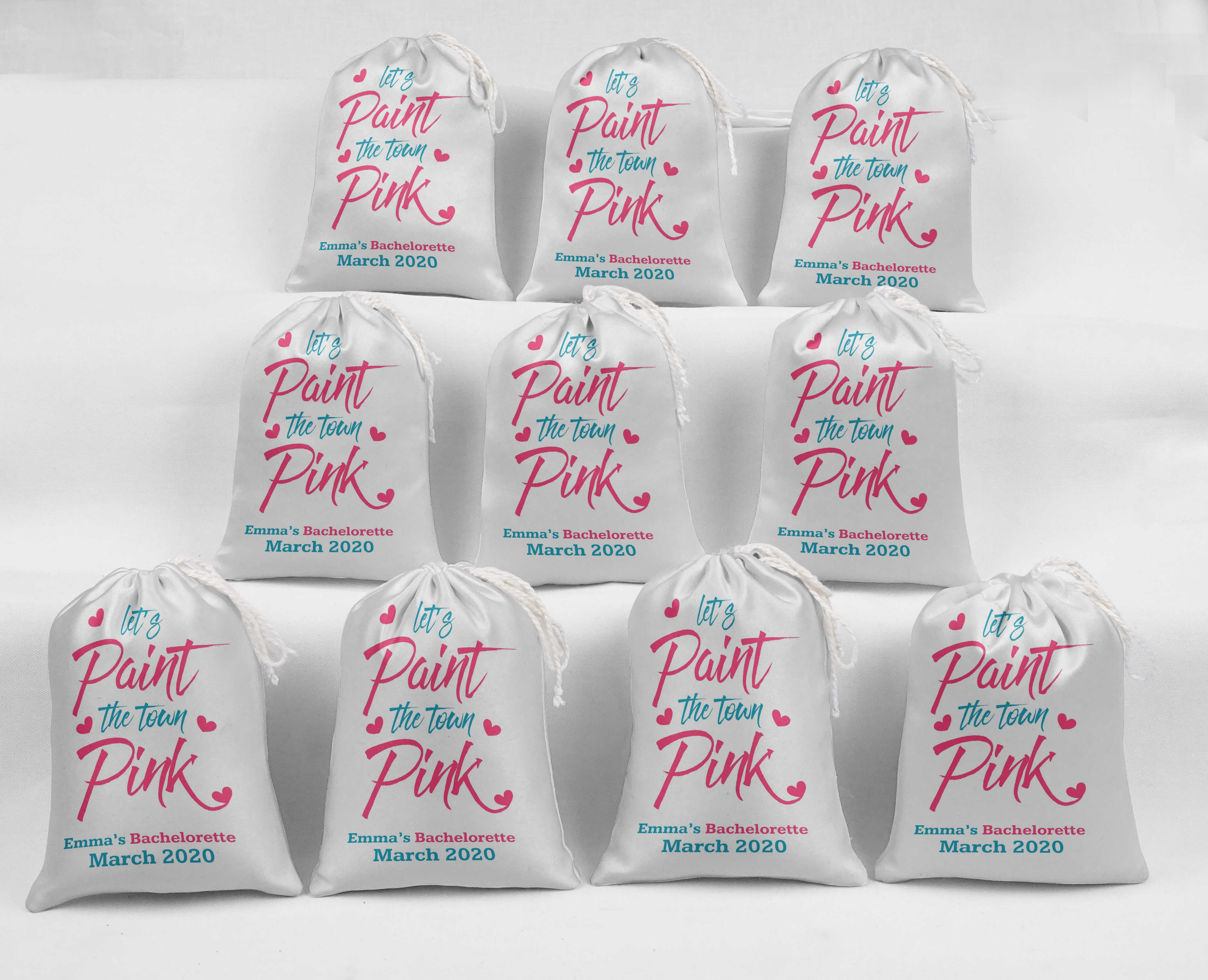 Darling Souvenir White Let'S Paint The Town Pink Bachelorette Custom Party Supplies Favor Bags&nbsp;Jewelry&nbsp;Pouches 15 Pieces