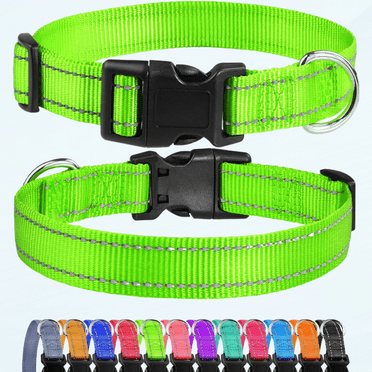 Reflective Dog Collar, Sturdy Nylon Collars for Small Girl and Boy Dogs, Adjustable Dog Collar with Quick Release Buckle, Green