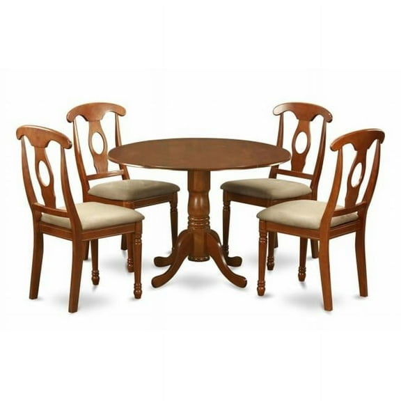 East West Furniture  5PC Kitchen Round Table with 2 Drop Leaves and 4 Chairs with padded Seat