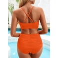 thumbnail image 3 of Eytino Bikini Womens High Waisted Bikini Sets Tummy Control Swimsuits V Neck Cutout Swimming Suits Textured Ruched Two Piece Bathing Suit Swimwear Orange S-2XL, 3 of 7